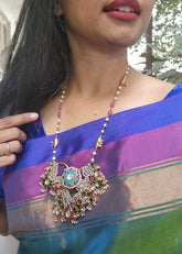 Antique nath style necklace with ruby and pearl mala-Silver Neckpiece-PL-House of Taamara